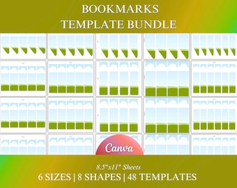 Bokmärkesmallpaket, Canva-bokmärkesram, Dra och släpp, Canva-redigerbart bokmärke, Utskrivbar bokmärkesmall, Designa ditt bokmärke