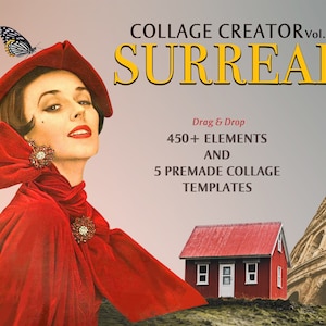 Creador de collages surrealistas, más de 450 imágenes, creador de collages digitales, creador de collages para Photoshop y Procreate, imágenes de collage, retro, vintage, PNG