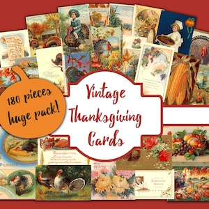 180 cartes de voeux vintage pour Thanksgiving, dîner de Thanksgiving, éphémères, album de coupures, fournitures pour journaux indésirables, récolte d'automne, automne, téléchargement numérique