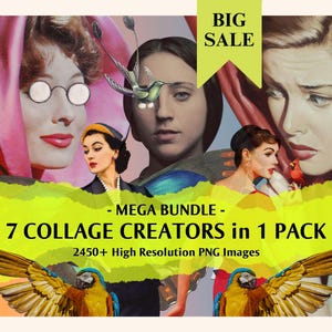 Surreal Collage Art Creator 2450+ Elements Psd Artworks PNG Cut Outs Retro Vintage Mega Pack DIY Clipart Digital Scrapbook Design Elements