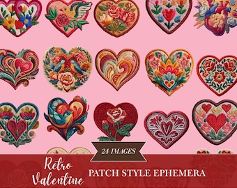 Efímeras retro de San Valentín con recortes recargados, adornos para diarios basura (descarga en PDF, 2 x 2 x 3 x 3 pulgadas)