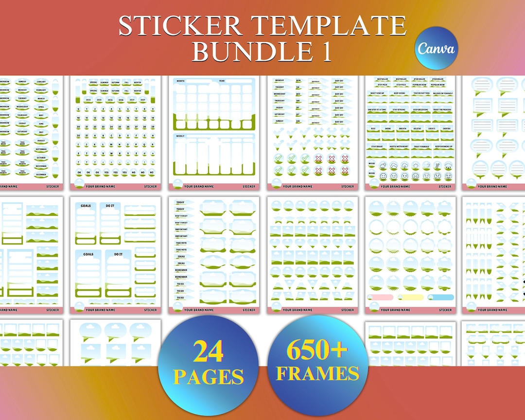 Sticker Template Bundle, Custom Sticker Sheet, Canva Sticker Template ...