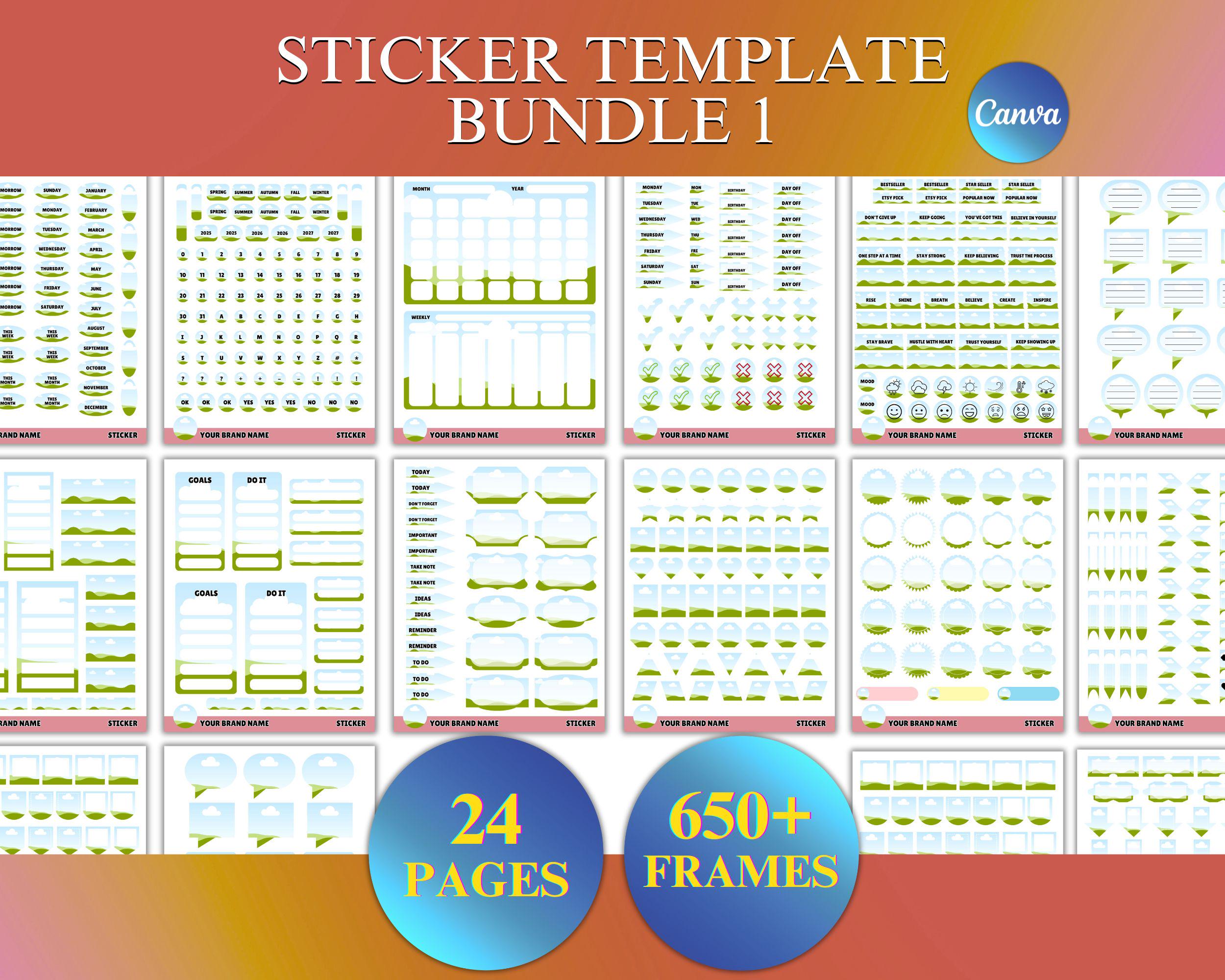 Sticker Template Bundle, Custom Sticker Sheet, Canva Sticker Template ...