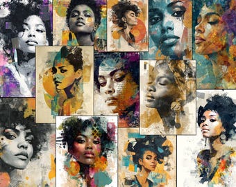 Diario basura de mujeres negras, páginas de diario basura afroamericanas, chica negra, efímera imprimible, hoja de collage digital, álbum de recortes, técnica mixta