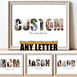 Collage de fotos con nombre personalizado, collage de fotos con texto personalizado, carta personalizada, collage de fotos con texto, regalo de collage de fotos, regalo del Día del Padre