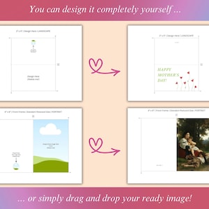May include: A printable template for creating greeting cards. The template includes two different sizes, 3x5 inches and 4x6 inches, and two different orientations, landscape and portrait. The template includes a design area for adding text and images. The template also includes a design area for adding a photo. The template is perfect for creating personalized greeting cards for any occasion.