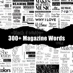 Parole di riviste in bianco e nero stampabili, kit di bacheche visionarie in bianco e nero, oltre 300 ritagli di riviste motivazionali, parole per creatori di collage