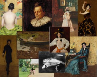 Más de 50 pinturas imprimibles de William Merritt Chase HQ, efímeras de museos antiguos, diarios, álbumes de recortes, descarga digital, arte mural impresionista.