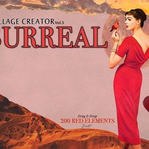 RODE surrealistische collagemaker, doe-het-zelf fotocollagekunstmaker, uitgesneden ontwerpelement, digitaal plakboek, Valentijnsdag, Vision Board-kit, rode minnaar