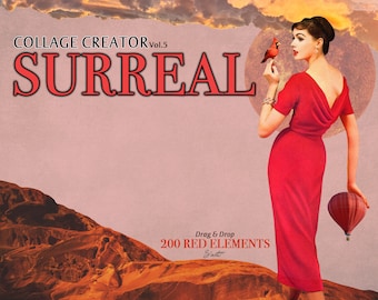 RED Surreal Collage Creator, DIY Photo Collage Art Maker,Cut Out Design Element, Digital Scrapbook,Valentines Day,Vision Board Kit,Red Lover