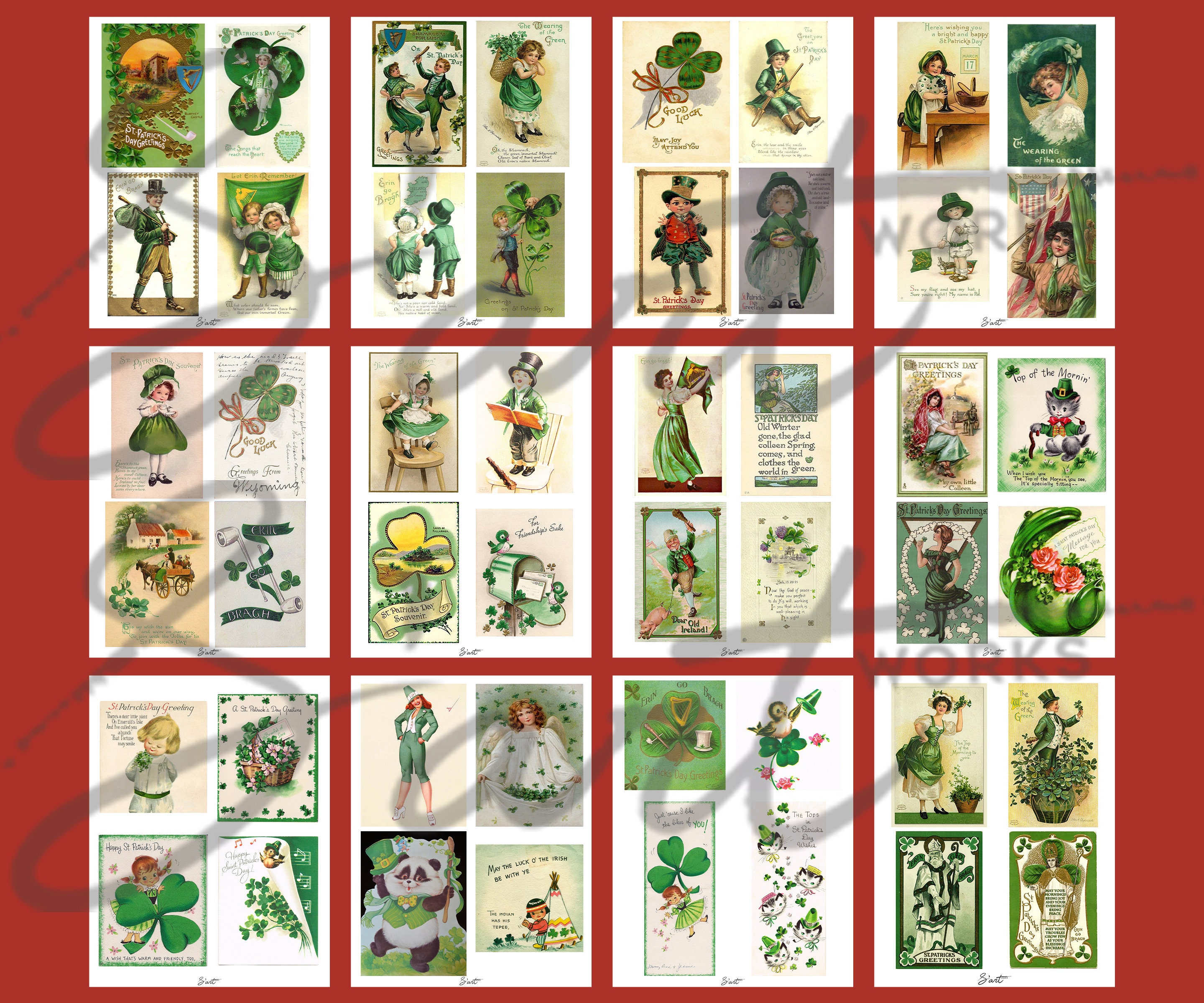 140 St. Patrick's Day Vintage Cards, Printable St. Patrick's Day Cardstock, Vintage Irish Card ...