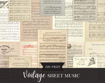 Más de 120 páginas de partituras antiguas, papel digital de música antigua, efímeras imprimibles de música antigua, partituras de collage, diario musical, partituras antiguas