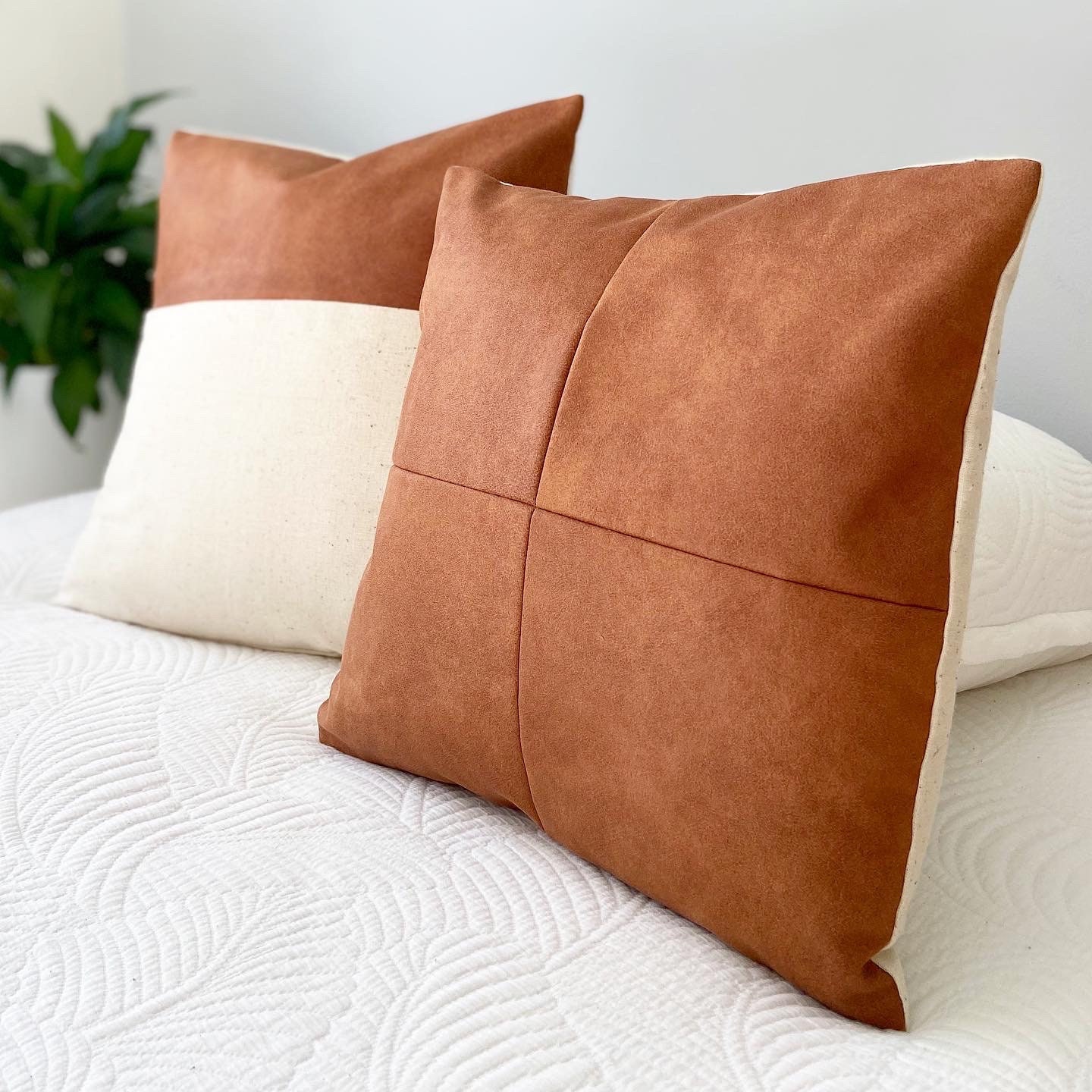 tan leather pillow