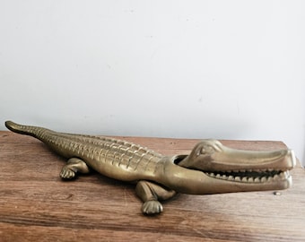 Large Antique Brass Crocodile Nutcracker