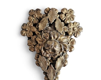 VINTAGE | Victorian Art Nouveau Deco Brass Repousse Flower Dress Clip
