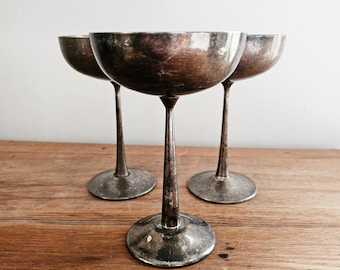 VINTAGE | Italian De Uberti Art Deco Silverplate Coupe Glasses Goblets Set of 3