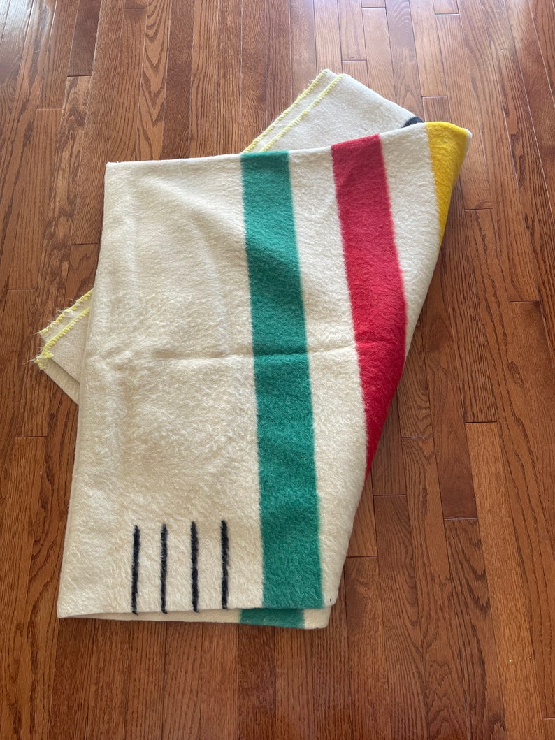 Vintage Hudson Bay Wool 4 Point Blanket Authentic Made in England 90X70