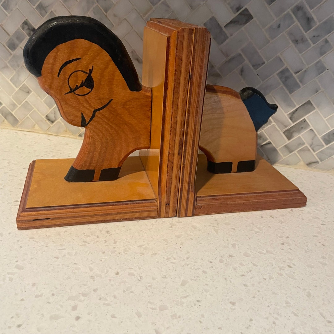 Vintage Wood Folk Art Horse Pony Bookends 1970s Etsy
