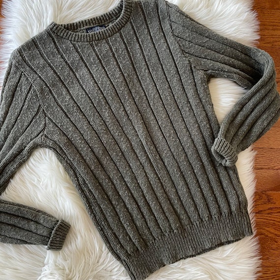 Vintage Lands End Green Ribbed Sweater Made in USA Size Large - Etsy