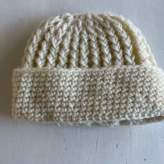 Vintage KMart Acrylic Knit Cap Cream Granny One S… - image 3