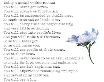 Being a Social Worker Means... Digital Print, Social Worker Art Print, Gift, Social Work, Digital Download, DIY, Print at Home