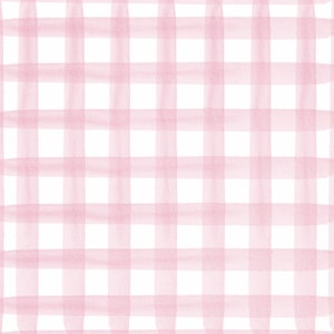 Pode incluir: Um fundo de padr&atilde;o vichy rosa e branco. O padr&atilde;o &eacute; composto por linhas horizontais e verticais que criam um efeito xadrez.