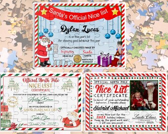 Presente de Véspera de Natal "Certificado de Boa Atitude" Quebra-cabeça personalizado de 30 peças