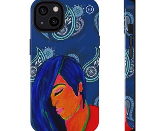 Blue Paisley Phone Case, Artist Theresa Manassa Design, Impact-Resistant Cover