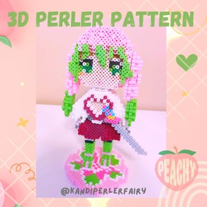 Sofortdownload!! 3D Perler Perlen Muster für dieses süße Anime Girl mit rosa grünen Haaren, Kawaii Anime Girl, 3dperler nur Muster
