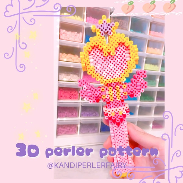 Instant Download!! 3D Perler Beads Pattern to build this CUTE Anime Wand, Heart-shaped Princess Wand, Anime girl accessory, 3Dperler pattern