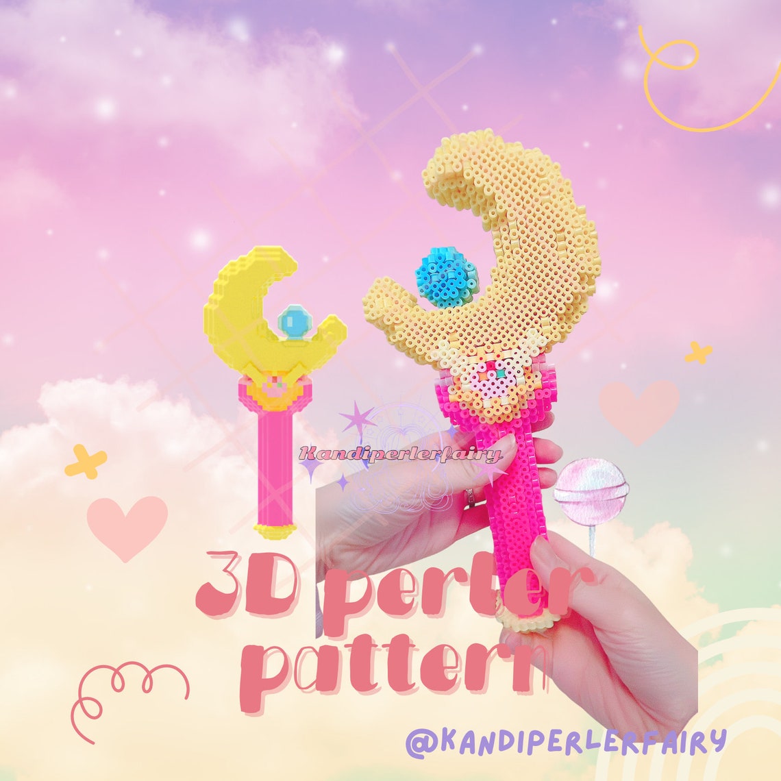 Instant Download 3D Perler Beads Pattern to Build This Lovely Moon Wand