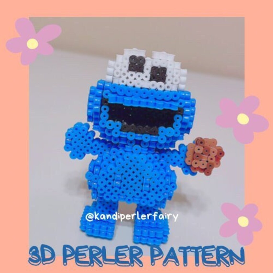 Instant Download 3D Perler Beads Pattern to Blue Monster Cute Character