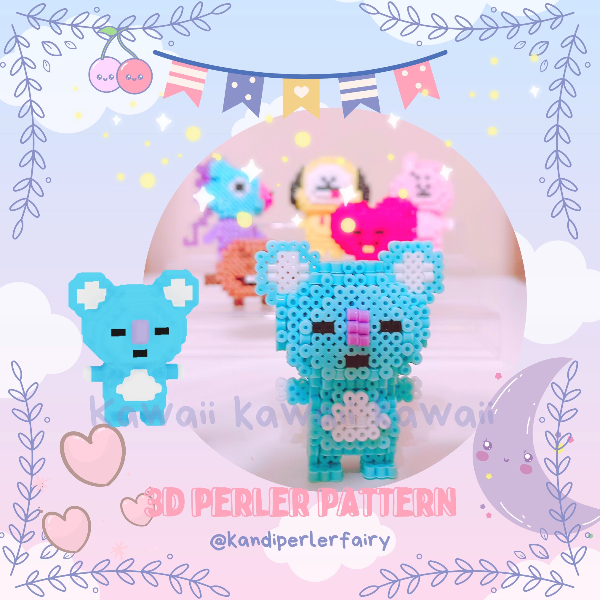 Instant Download 3D Perler Beads Pattern to Make Blue Koala 3d Perler