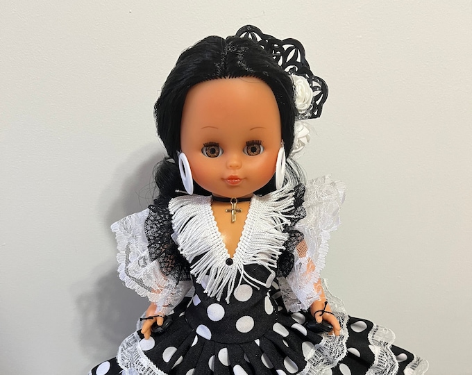 Spiritual Gypsy Doll. Flamenco Dancer Doll. Decoration, Collection Doll. Black and White Comb and Flower. 13"