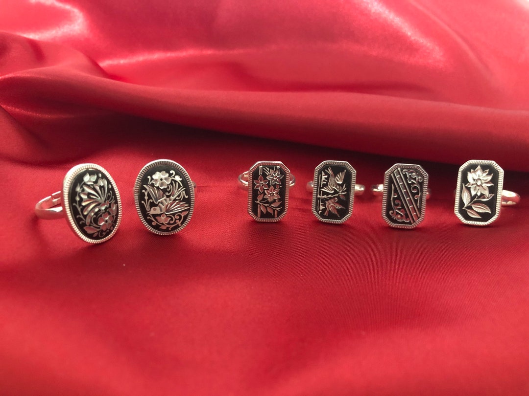 Damascene Rings Silver. Damascene Vintage Style Toledo Spain. New