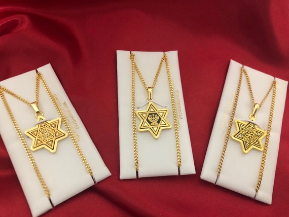 David Star Damascene Gold 24K Pendant Necklace. Damascene Vintage