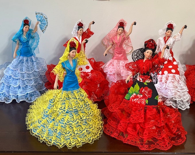 LAST UNITS. Gypsy Porcelain Doll. Flamenco Dancer Doll. Gift, Decoration, Collection Doll. Handmade Vintage Dress.  10 inch/25 cm