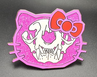 Hewo Kitty - Goth Pink Glitter 2" Hard Enamel Pin