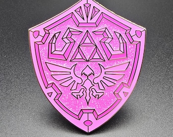 Hylian Shield - Pink Glitter 2" Hard Enamel Pin
