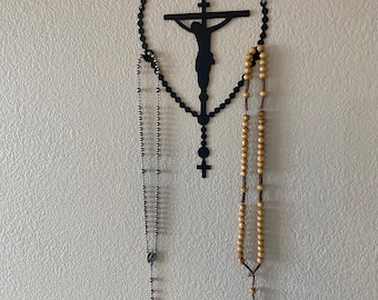 Rosary Wall Hanger Catholic Altar Cross Metal Sign Christian