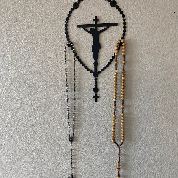 Rosary Wall Hanger Catholic Altar Cross Metal Sign Christian