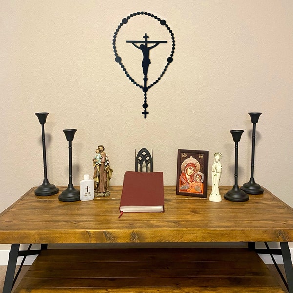 Rosary Jesus Catholic Altar Cross Metal Sign Christian