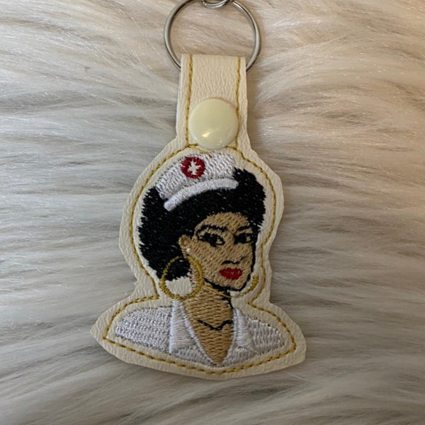 Nurse Keychains, Embroidery Key Fobs, Snap Tabs, Accessories, Purse Charms, Zipper Pull, Gifts for Her,  Afrocentric, Free Shipping