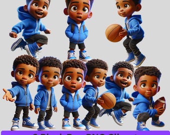African American Boy Clipart, PNG Bundle (Digital Download)