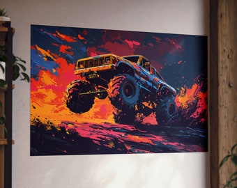 Monster Truck Poster, Monster Truck Wall Art Print Poster, Truck Lover Gift, Boy Bedroom Wall Art Decor, Gift for Boys, Man Cave Wall Decor