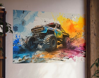 Monster Truck Poster, Monster Truck Wall Art Print Poster, Truck Lover Gift, Boy Bedroom Wall Art Decor, Gift for Boys, Man Cave Wall Decor