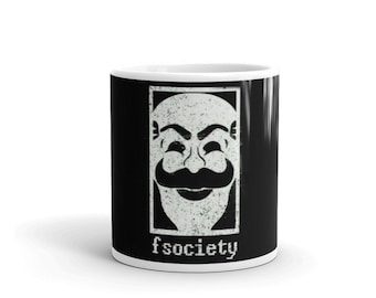 Fsociety Coffee Mug Cup Perfect for Hackers, Hacktivists, Black. Grey, White Hat