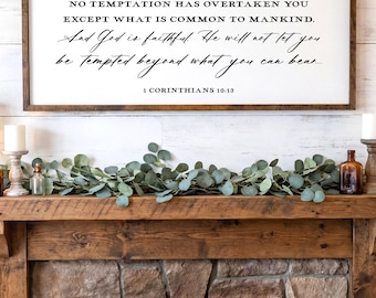 1 Corinthians 10 13 God Is Faithful, rustic farmhouse wooden sign