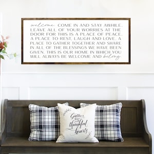 Welcome Wood Sign | “Come In and Stay Awhile” Cozy Farmhouse Home Decor