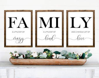 Family a little bit of crazy a little bit of loud | Family sign | set of 3 wall art | living room wall | living room decor sign